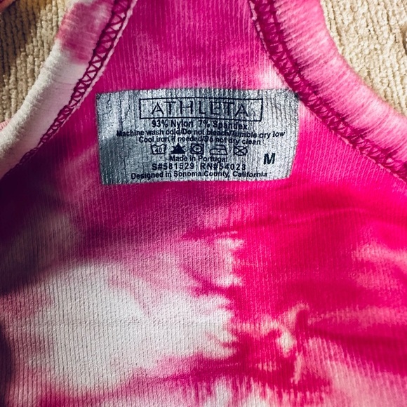 ATHLETA SEAMLESS TIE DYE RUCHED TANK TOP Pink White Size Medium - Picture 3 of 9